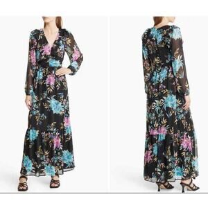 Fourteenth Place Dress Womens Sz S Black Floral Maxi Long Sleeves Ruffles‎ $98